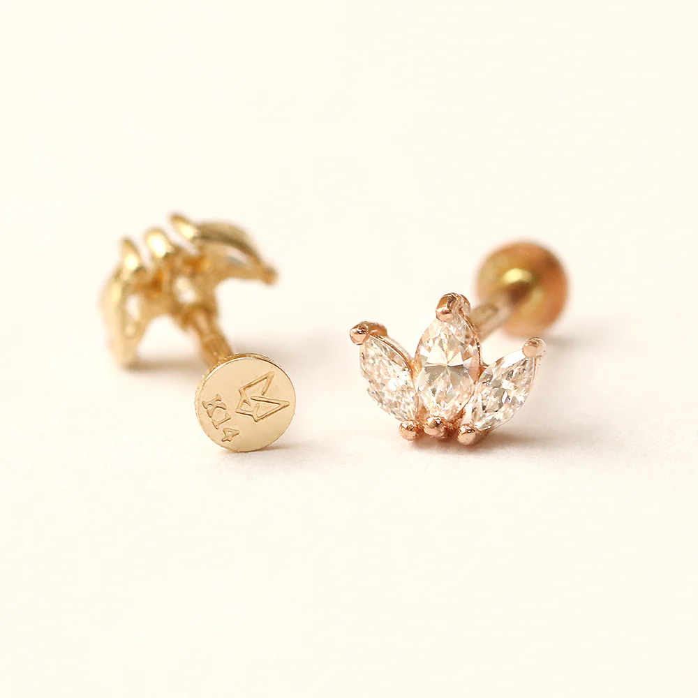 14K Gold Mini Tiara Internally Threaded Labret Piercing 18G16G - Image 12