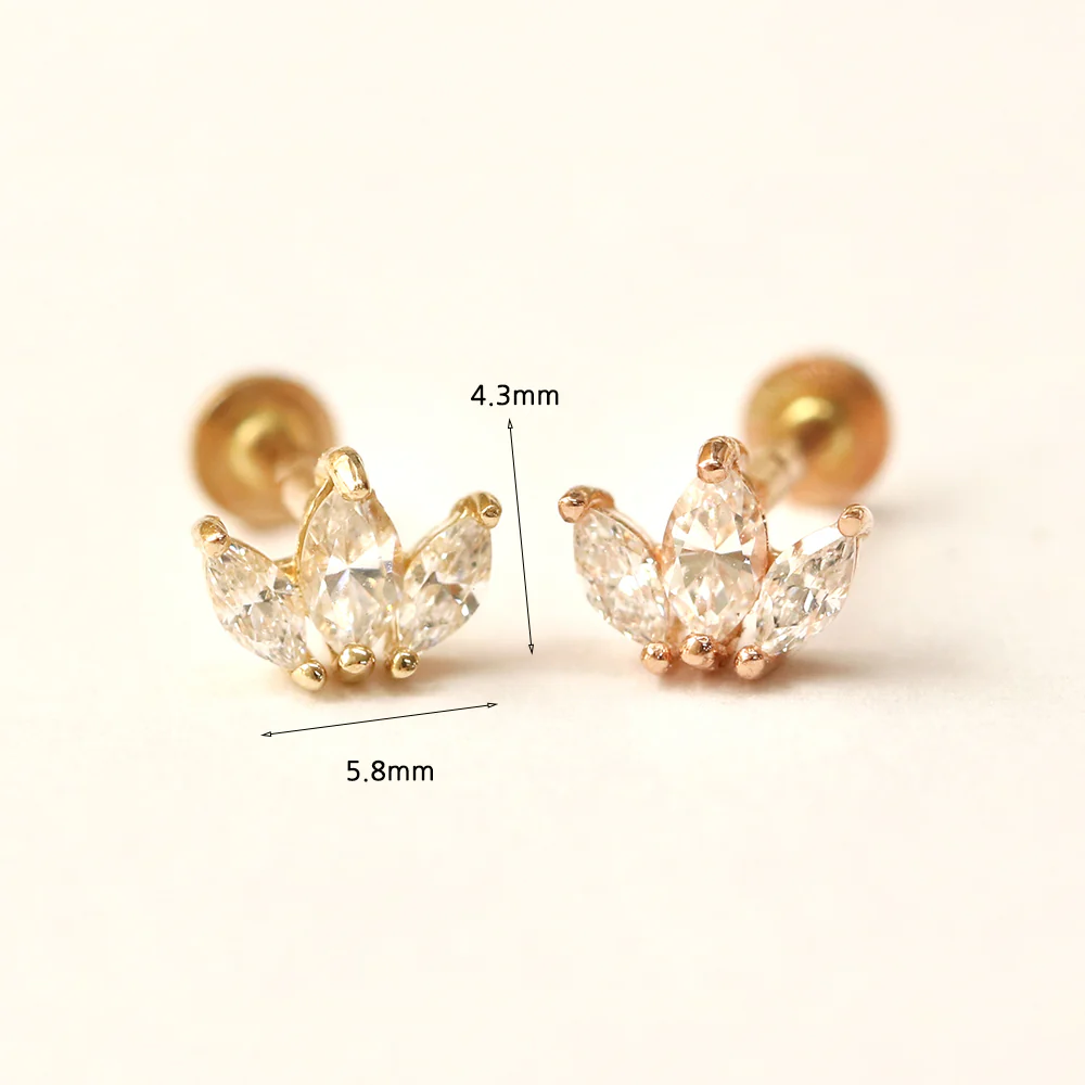 14K Gold Mini Tiara Internally Threaded Labret Piercing 18G16G - Image 13