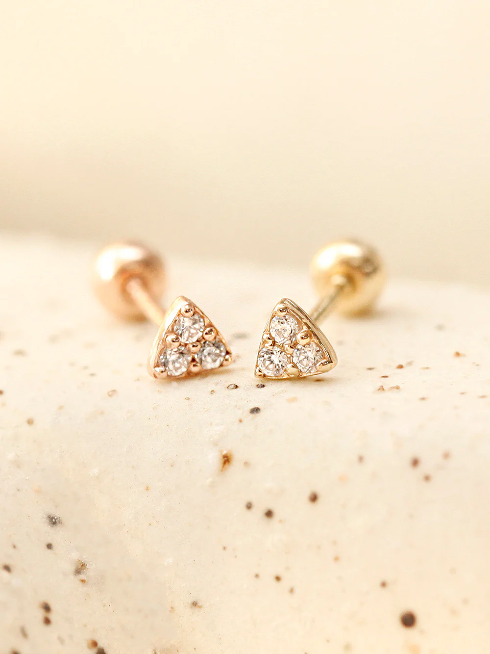14K Gold Mini Triangle CZ Cartilage Earring 20G18G16G