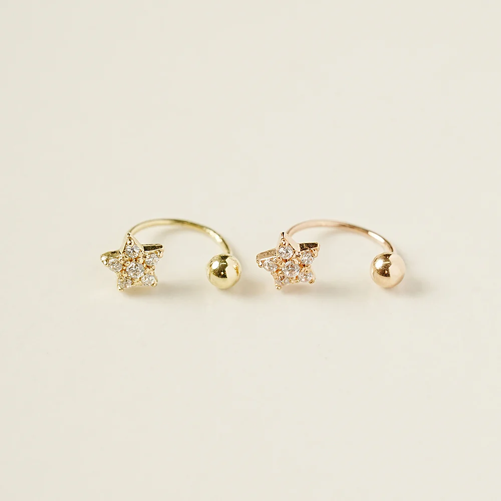 14K Gold Mini Volume Cubic Star Curve Piercing 20G - Image 3