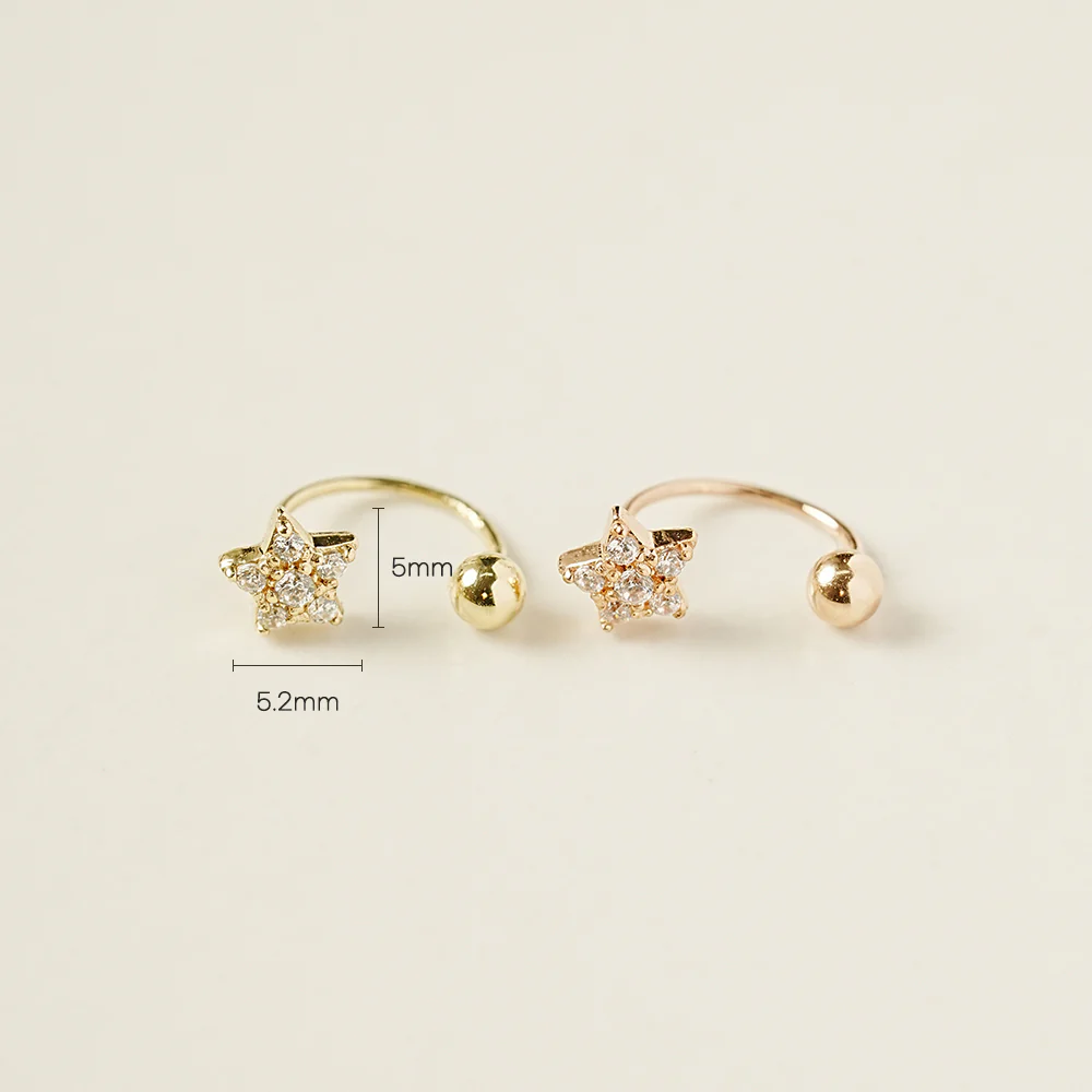 14K Gold Mini Volume Cubic Star Curve Piercing 20G - Image 4