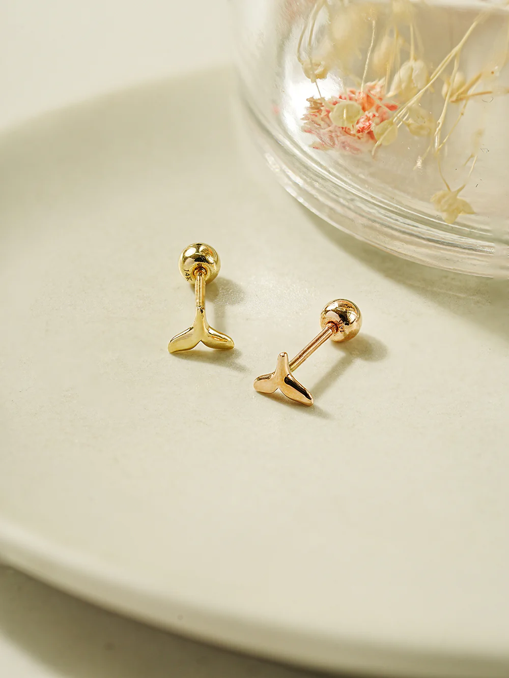 14K Gold Mini Whale Tale Cartilage Earring 20G18G16G - Image 5