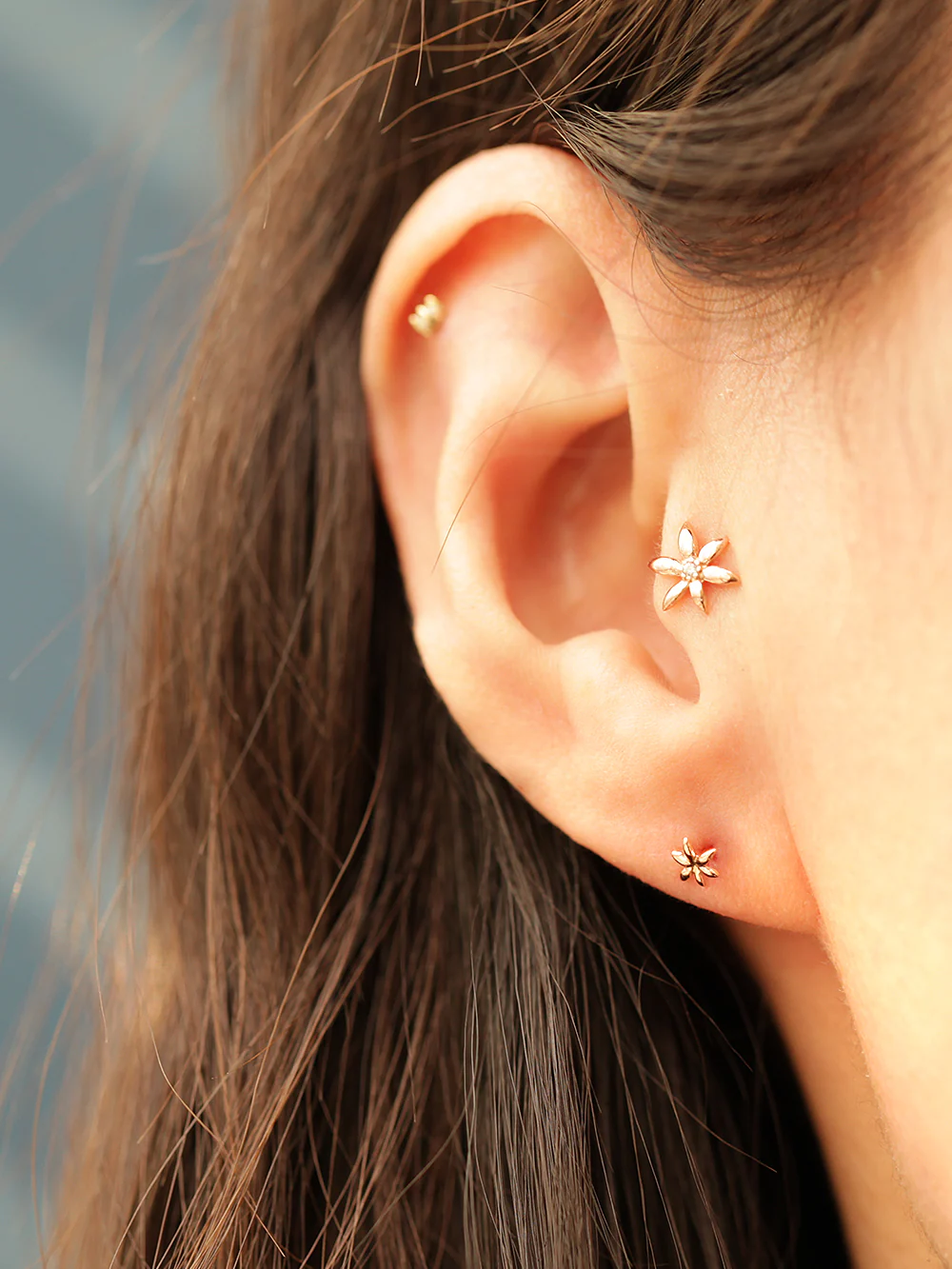 14K Gold Mini Palm Leaves Cartilage Earring 20G18G16G - Image 10