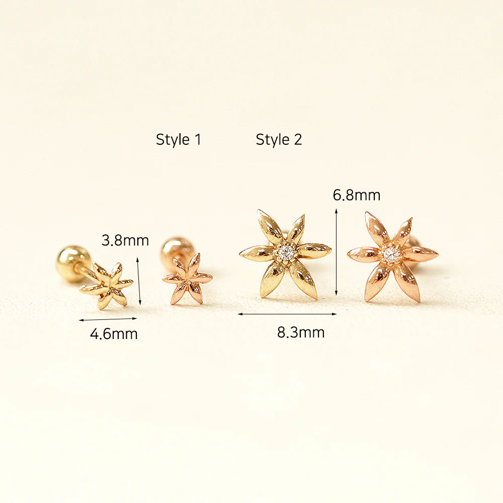 14K Gold Mini Palm Leaves Cartilage Earring 20G18G16G - Image 11