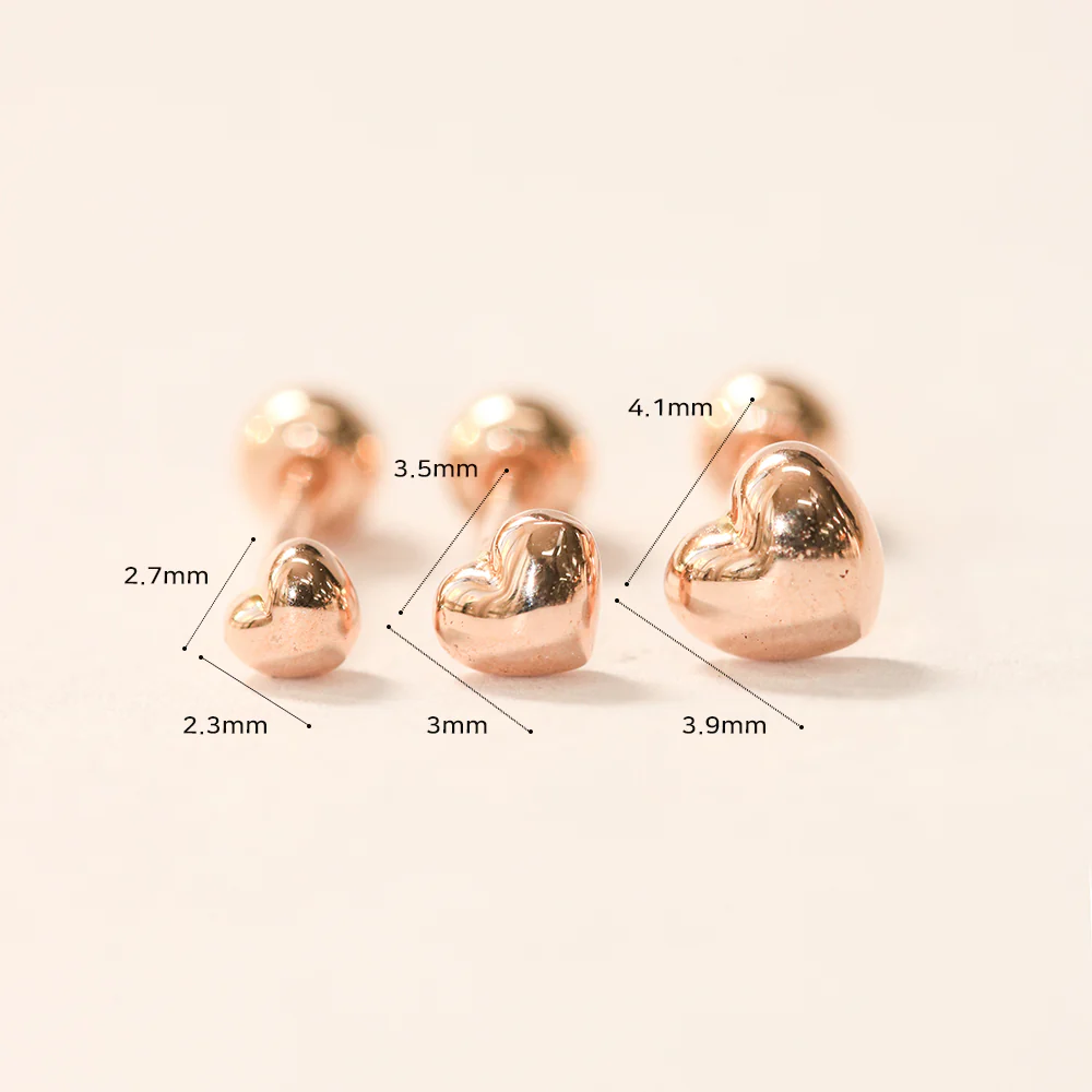 14K Gold Minimi Bean Heart Cartilage Earring 20G18G16G - Image 12