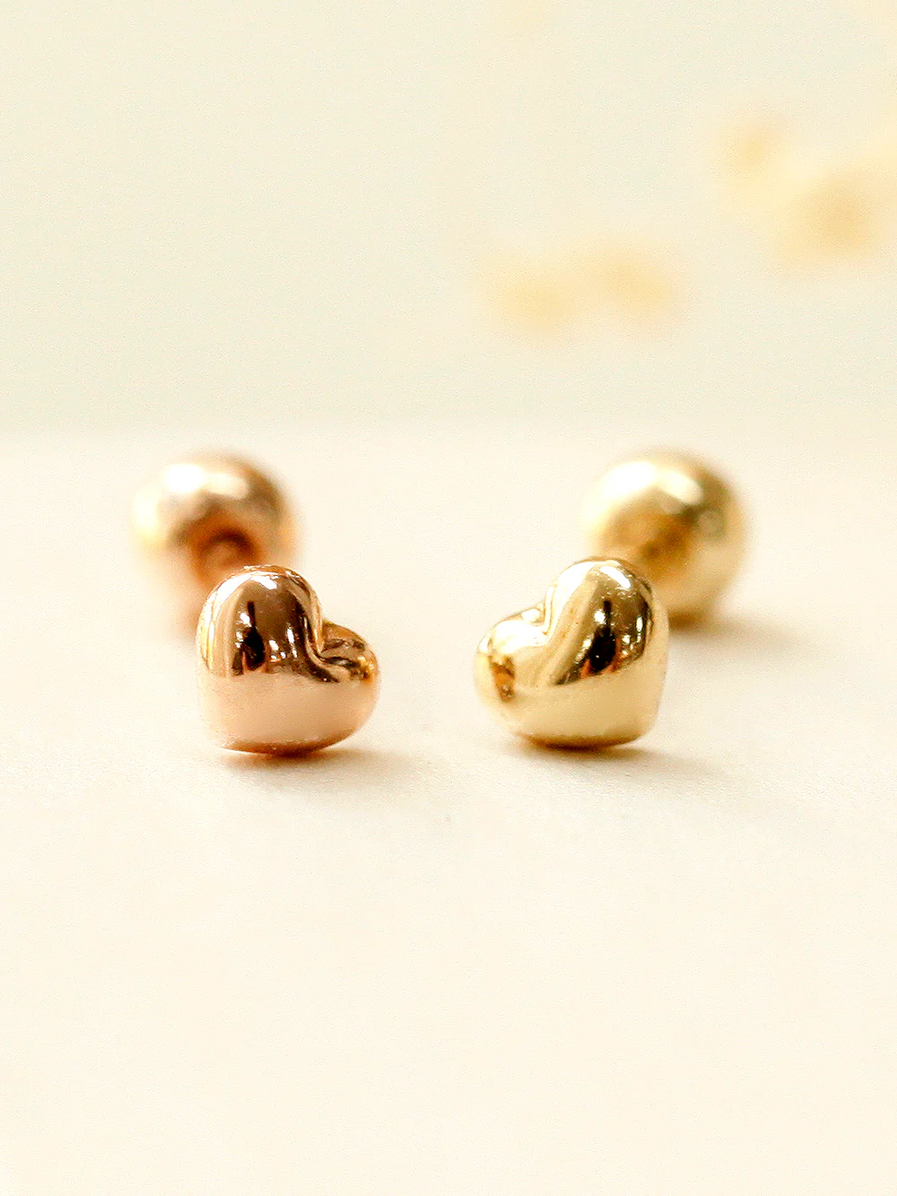 14K Gold Minimi Bean Heart Cartilage Earring 20G18G16G - Image 6