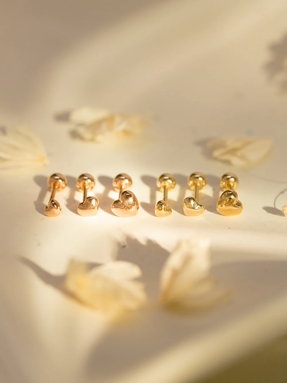 14K Gold Minimi Bean Heart Cartilage Earring 20G18G16G - Image 8