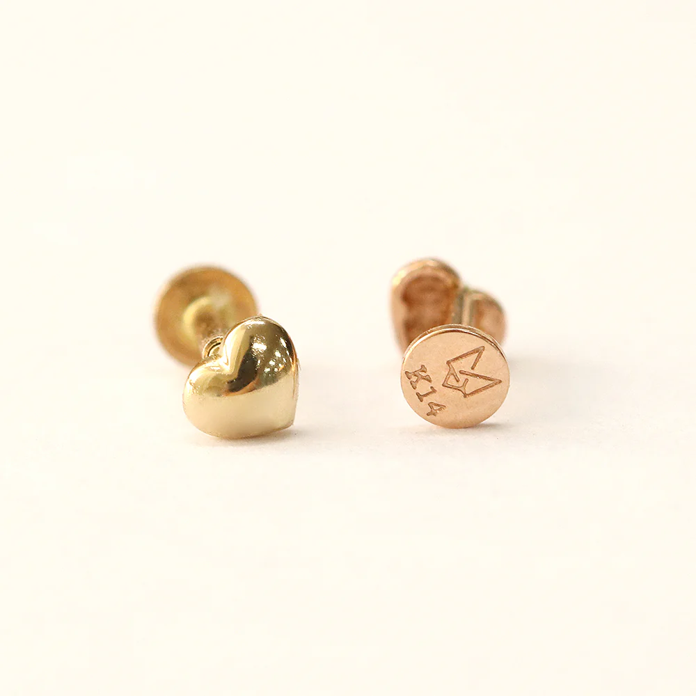 14K Gold Minimi Bean Heart Internally Threaded Labret Piercing 18G16G - Image 12