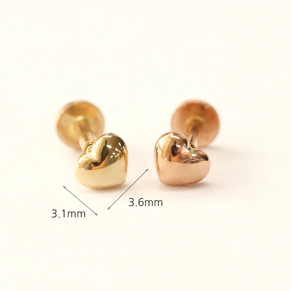 14K Gold Minimi Bean Heart Internally Threaded Labret Piercing 18G16G - Image 13