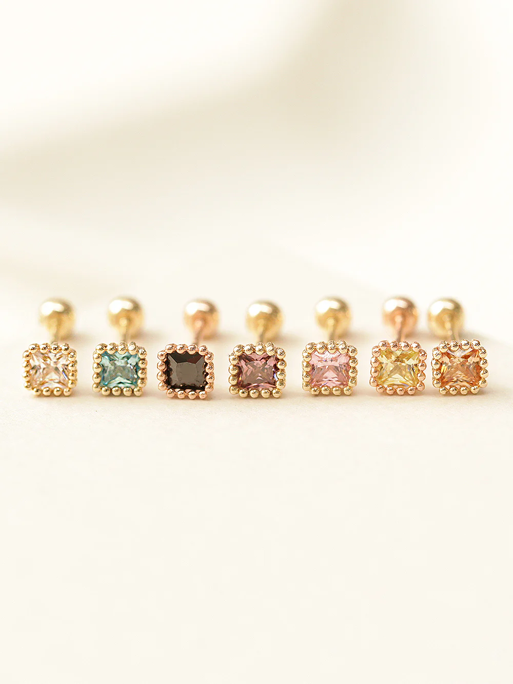 14K Gold Minimi Colorful Square Earring 20G