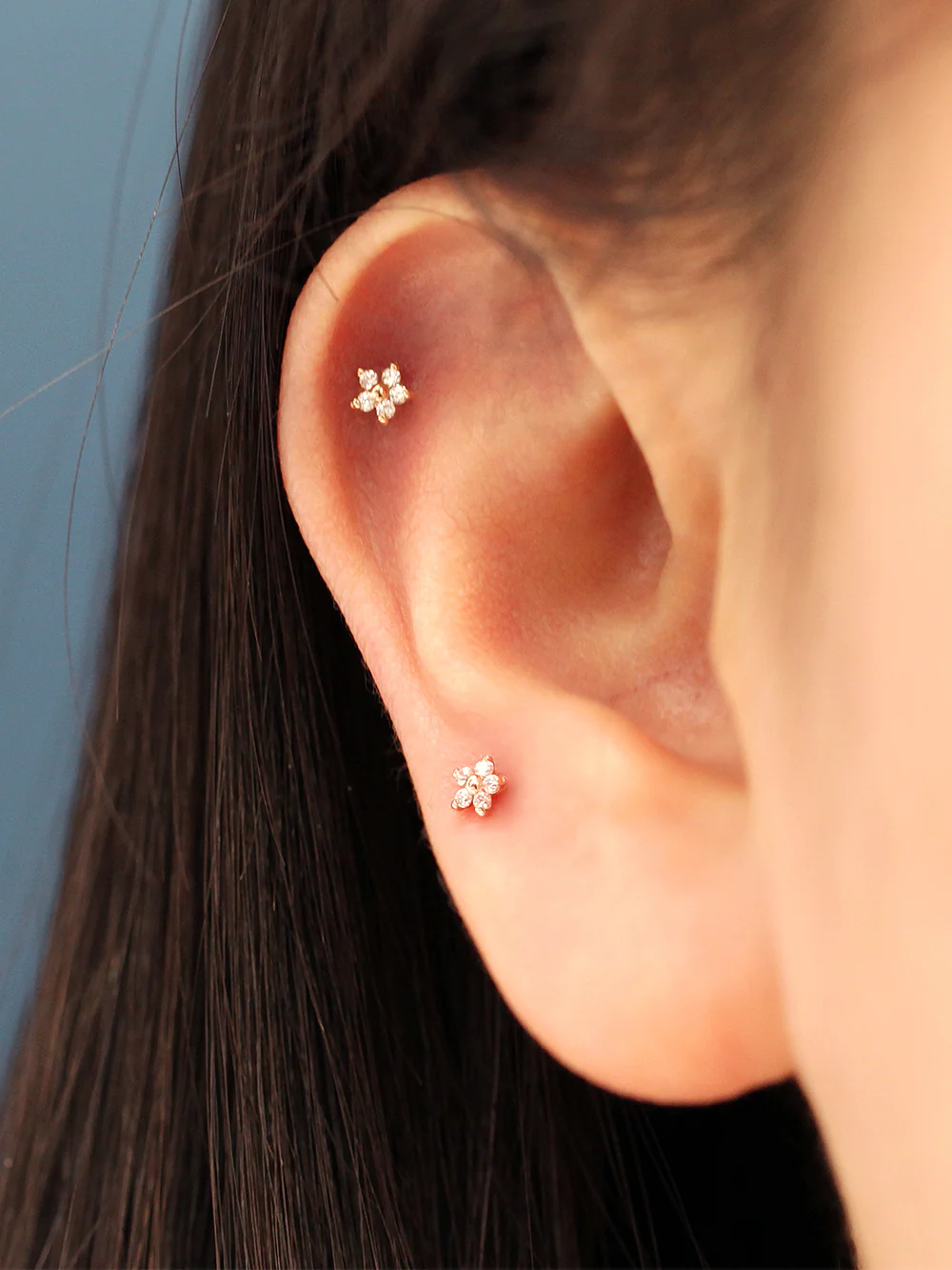 14K Gold Minimi Cubic Flower Cartilage Earring 20G18G16G - Image 2