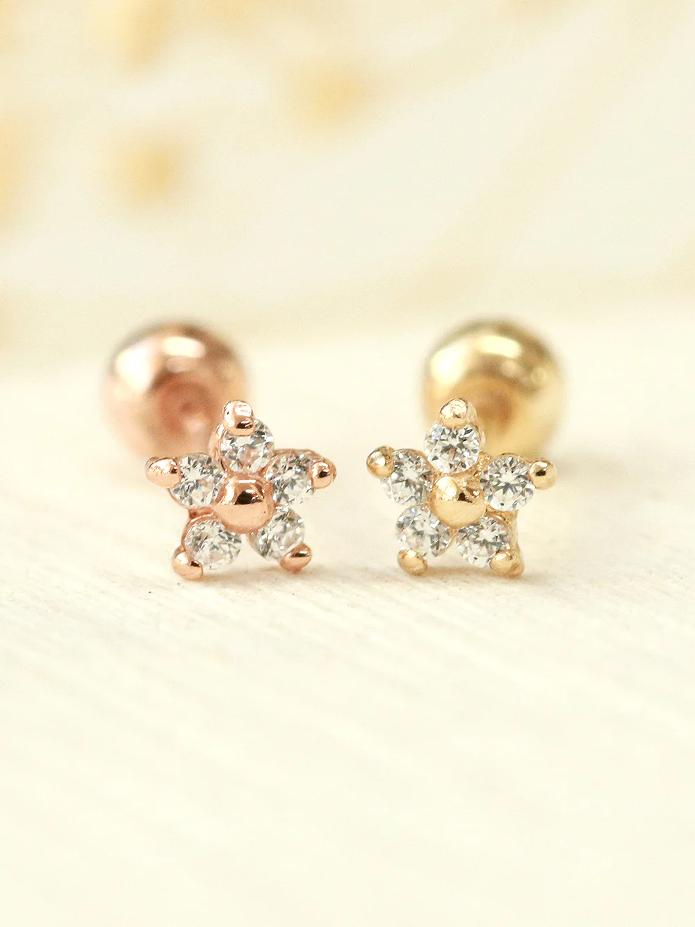 14K Gold Minimi Cubic Flower Cartilage Earring 20G18G16G - Image 3