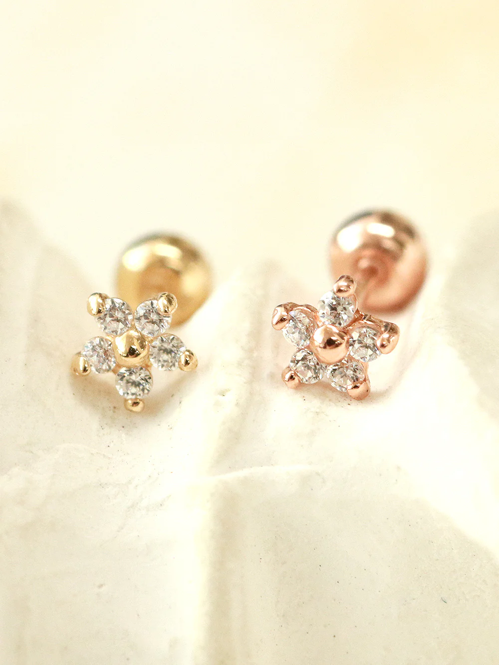 14K Gold Minimi Cubic Flower Cartilage Earring 20G18G16G - Image 5