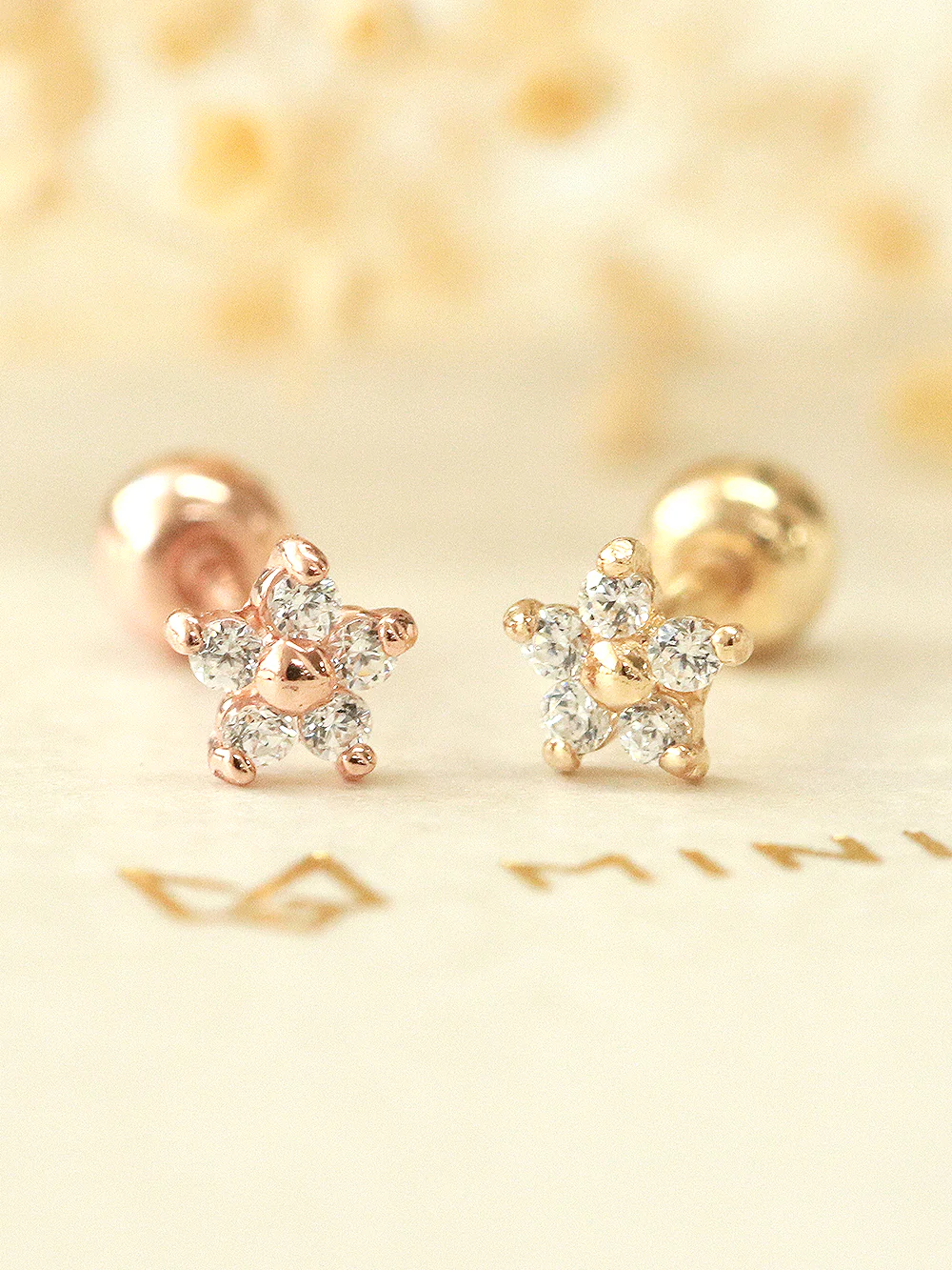 14K Gold Minimi Cubic Flower Cartilage Earring 20G18G16G - Image 7
