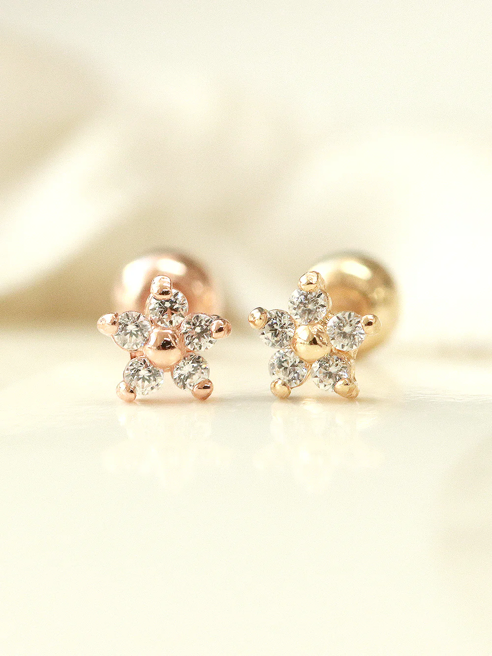 14K Gold Minimi Cubic Flower Cartilage Earring 20G18G16G - Image 8