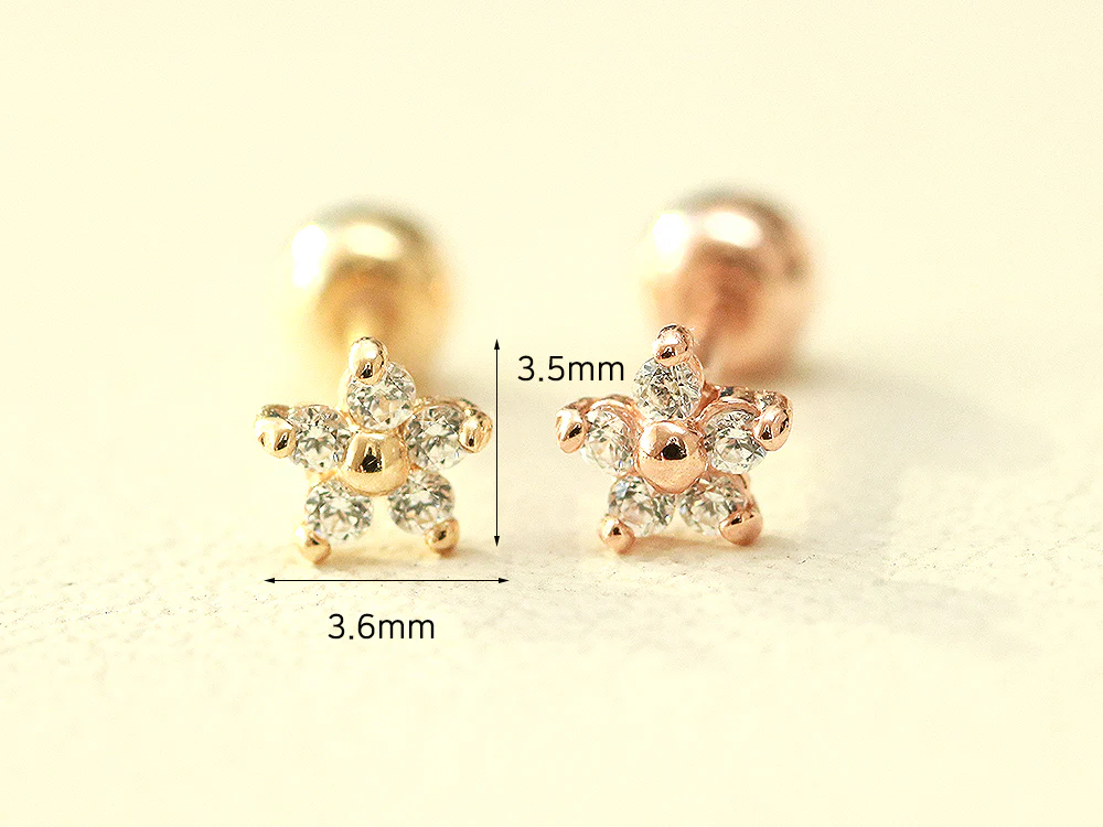 14K Gold Minimi Cubic Flower Cartilage Earring 20G18G16G - Image 9