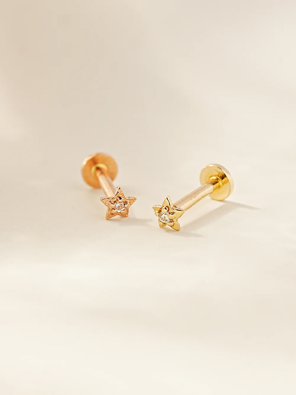 14K Gold Minimi Cubic Star and Heart Internally Threaded Labret Piercing 18G16G - Image 10