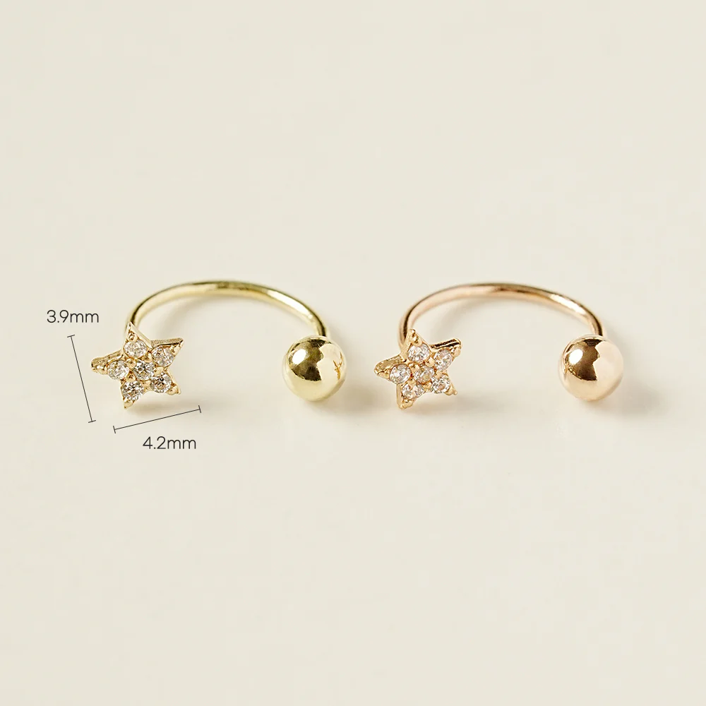 14K Gold Minimi Cubic Star Curve Piercing 20G - Image 5
