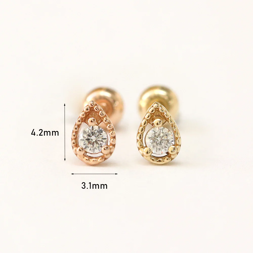 14K Gold Minimi Cubic Water Drop Cartilage Earring 20G18G16G - Image 10