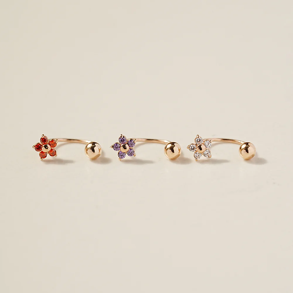 14K Gold Minimi Five Petal Flower Curve Piercing 20G - Image 3