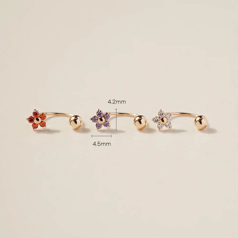 14K Gold Minimi Five Petal Flower Curve Piercing 20G - Image 4