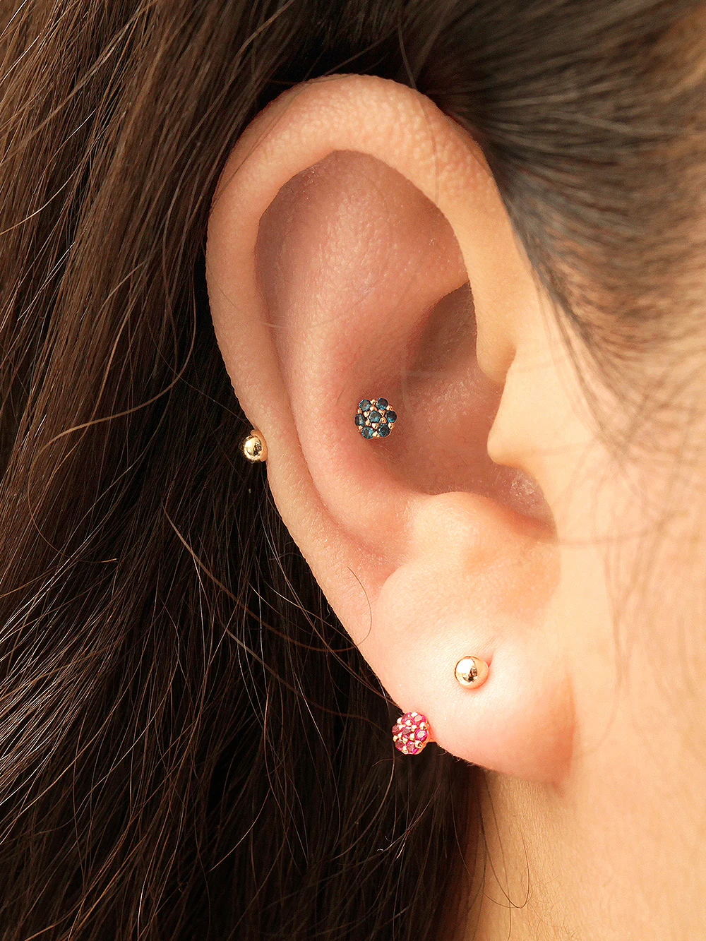 14K Gold Mini Flower Curve Piercing 20G - Image 13