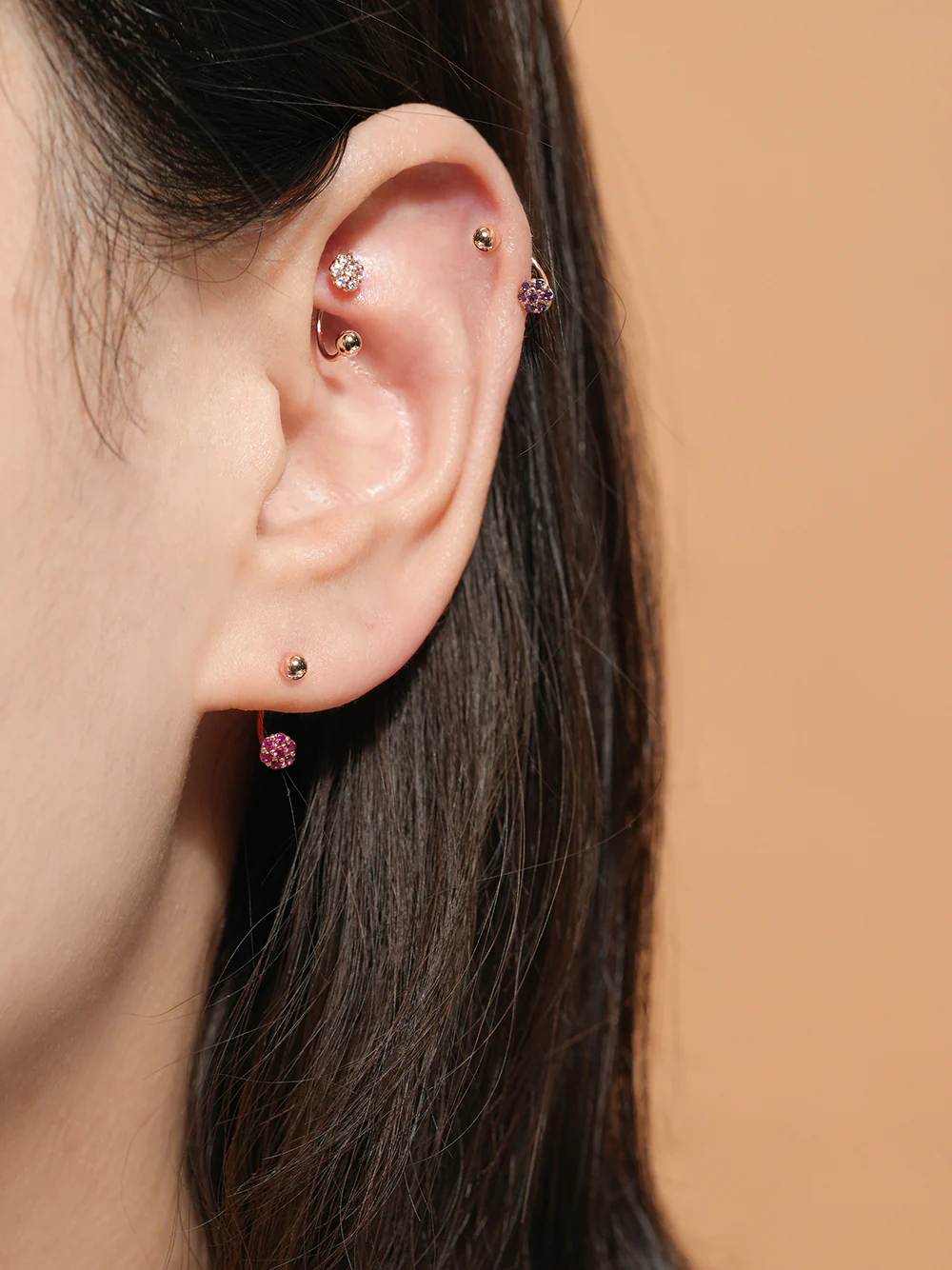 14K Gold Mini Flower Curve Piercing 20G - Image 5