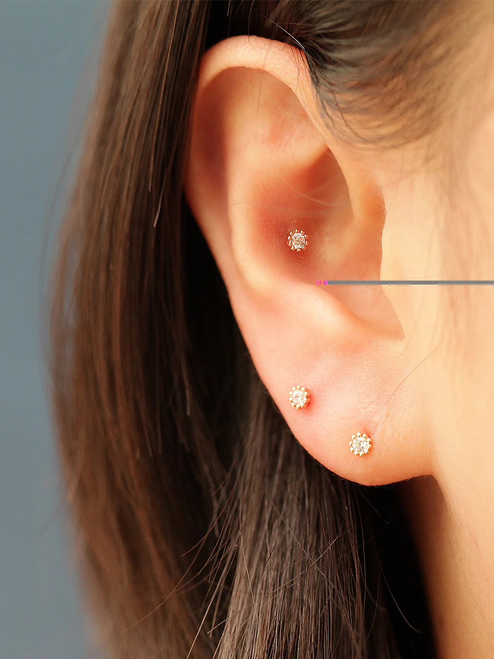 14K Gold Minimi Round Cubic Internally Threaded Labret Piercing 18G16G - Image 11