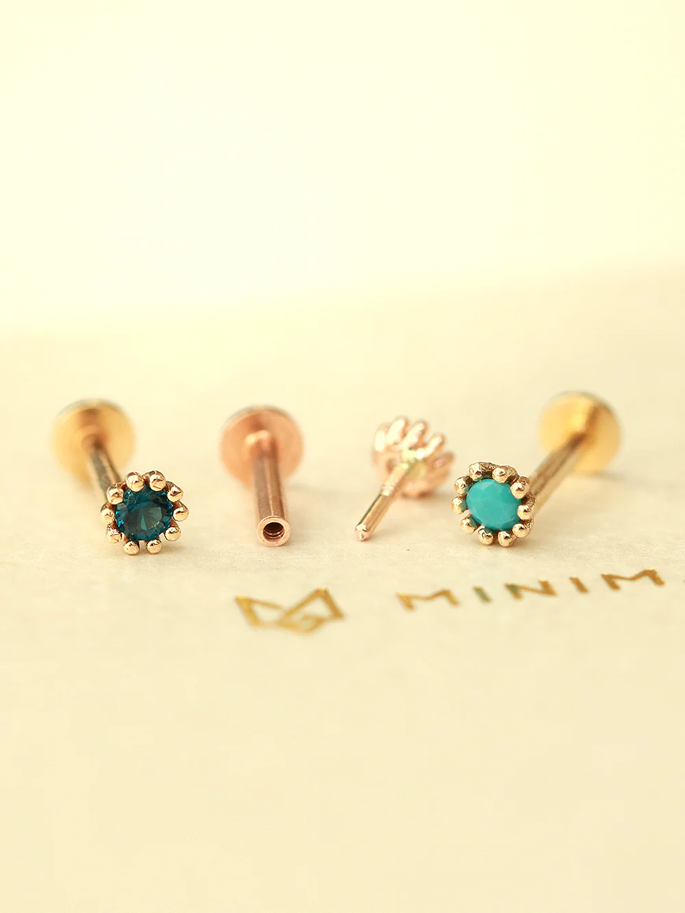 14K Gold Minimi Round Cubic Internally Threaded Labret Piercing 18G16G - Image 12