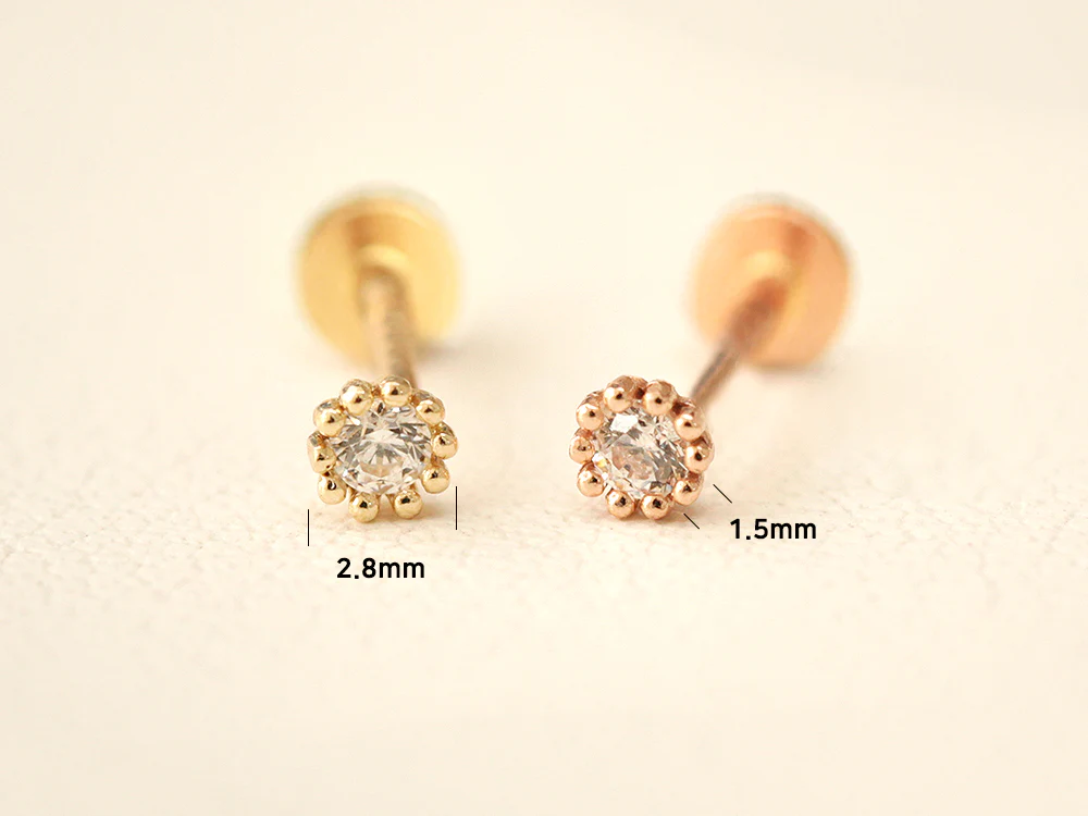 14K Gold Minimi Round Cubic Internally Threaded Labret Piercing 18G16G - Image 14