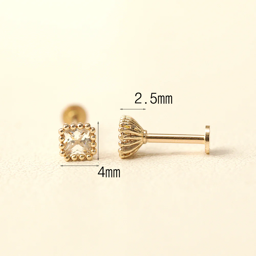 14K Gold Minimi Square Internally Threaded Labret Piercing 18G16G - Image 11