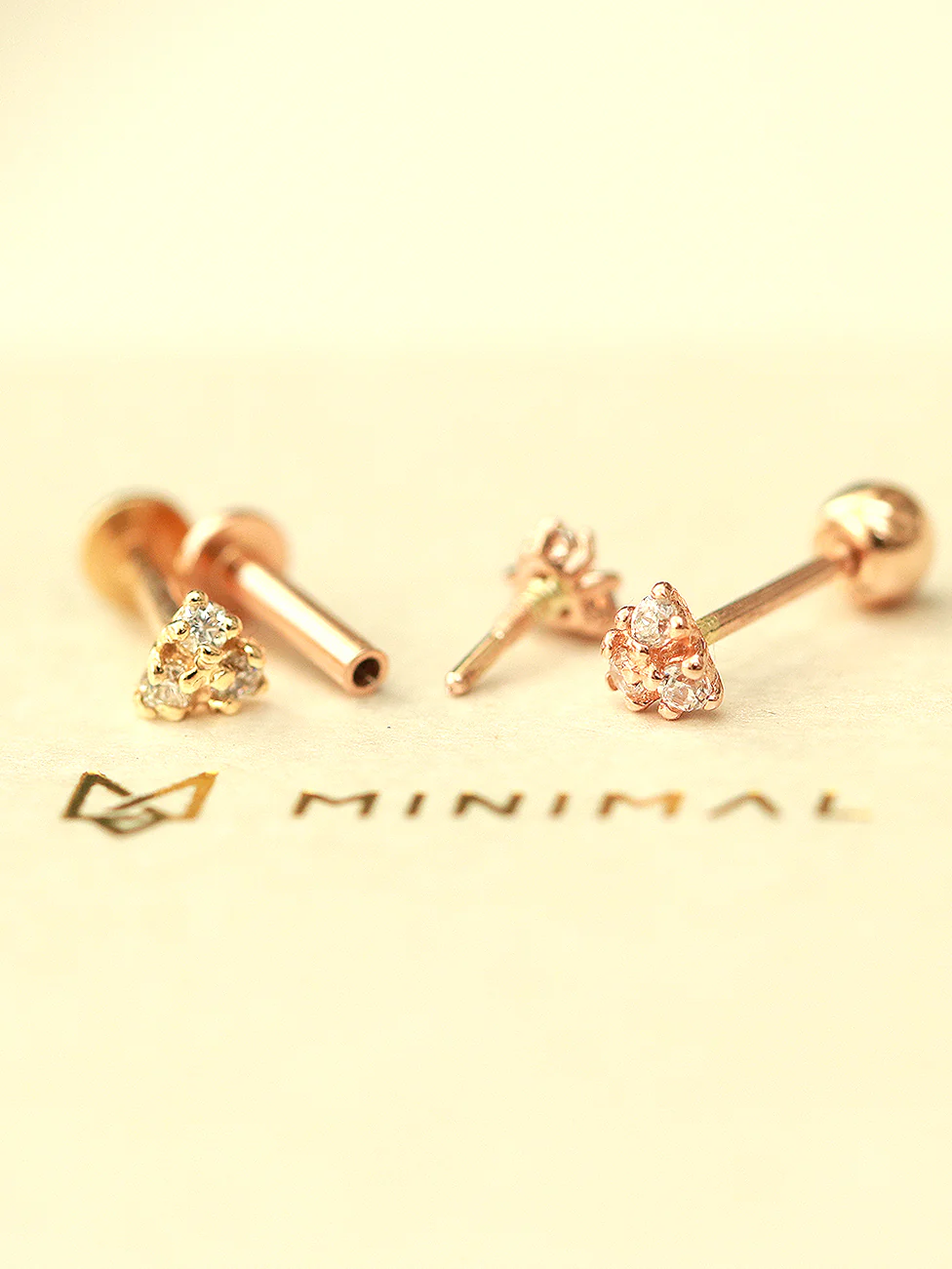 14K Gold Internal Tiny Triangle Cubic Cartilage Earring 20G18G16G - Image 3
