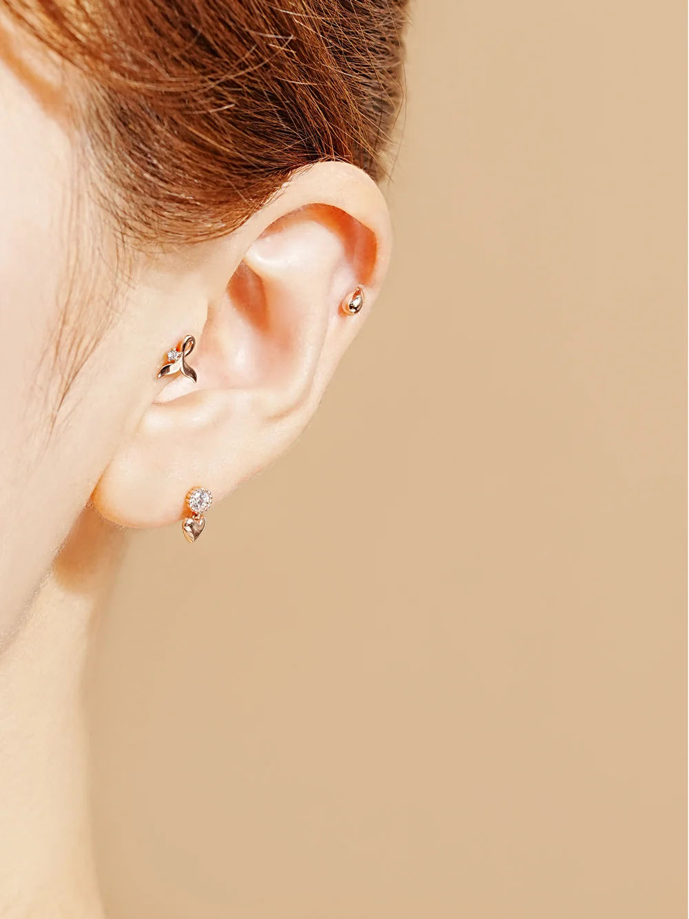 14K Gold Misty Heart Cartilage Earring 20G - Image 2