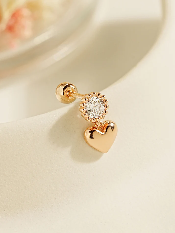 14K Gold Misty Heart Cartilage Earring 20G - Image 3