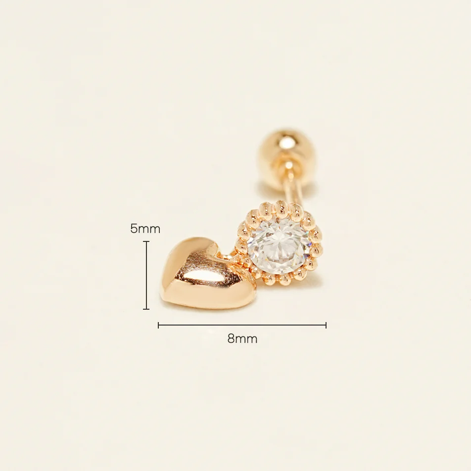 14K Gold Misty Heart Cartilage Earring 20G - Image 6