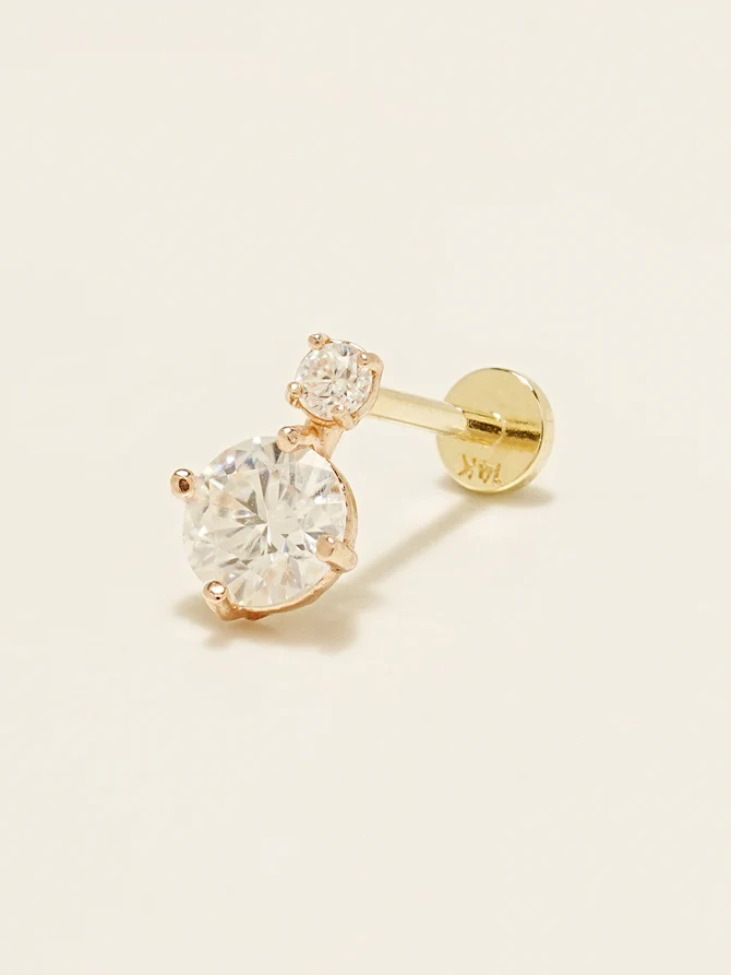 14K Gold Misty Moissanite Internally Threaded Labret Piercing 20G18G16G - Image 3