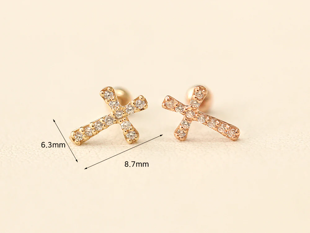 14K Gold Modern Cubic Cross Cartilage Earring 20G18G16G - Image 11