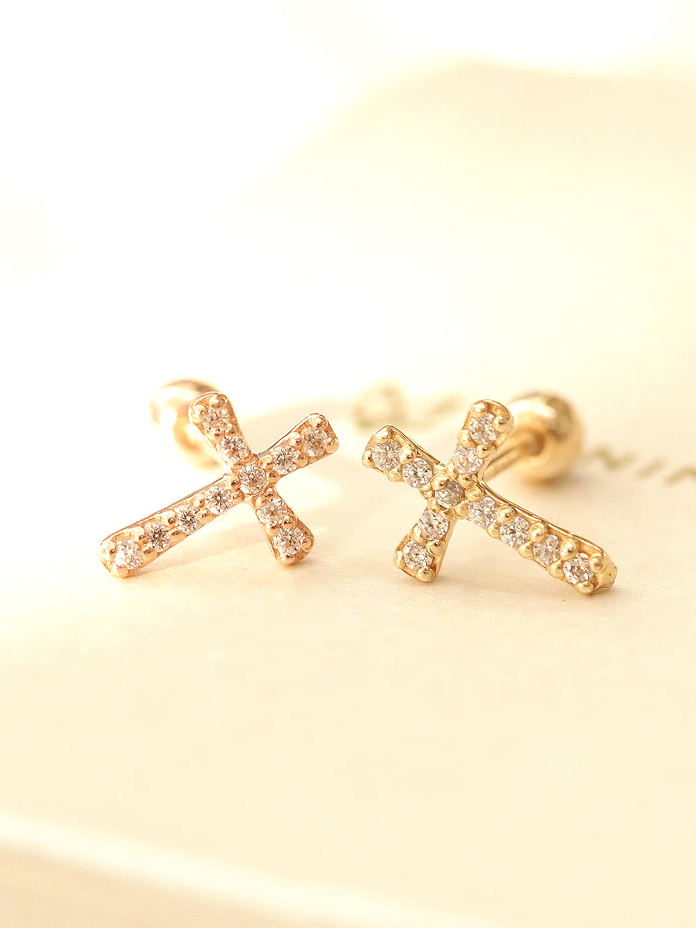 14K Gold Modern Cubic Cross Cartilage Earring 20G18G16G - Image 3