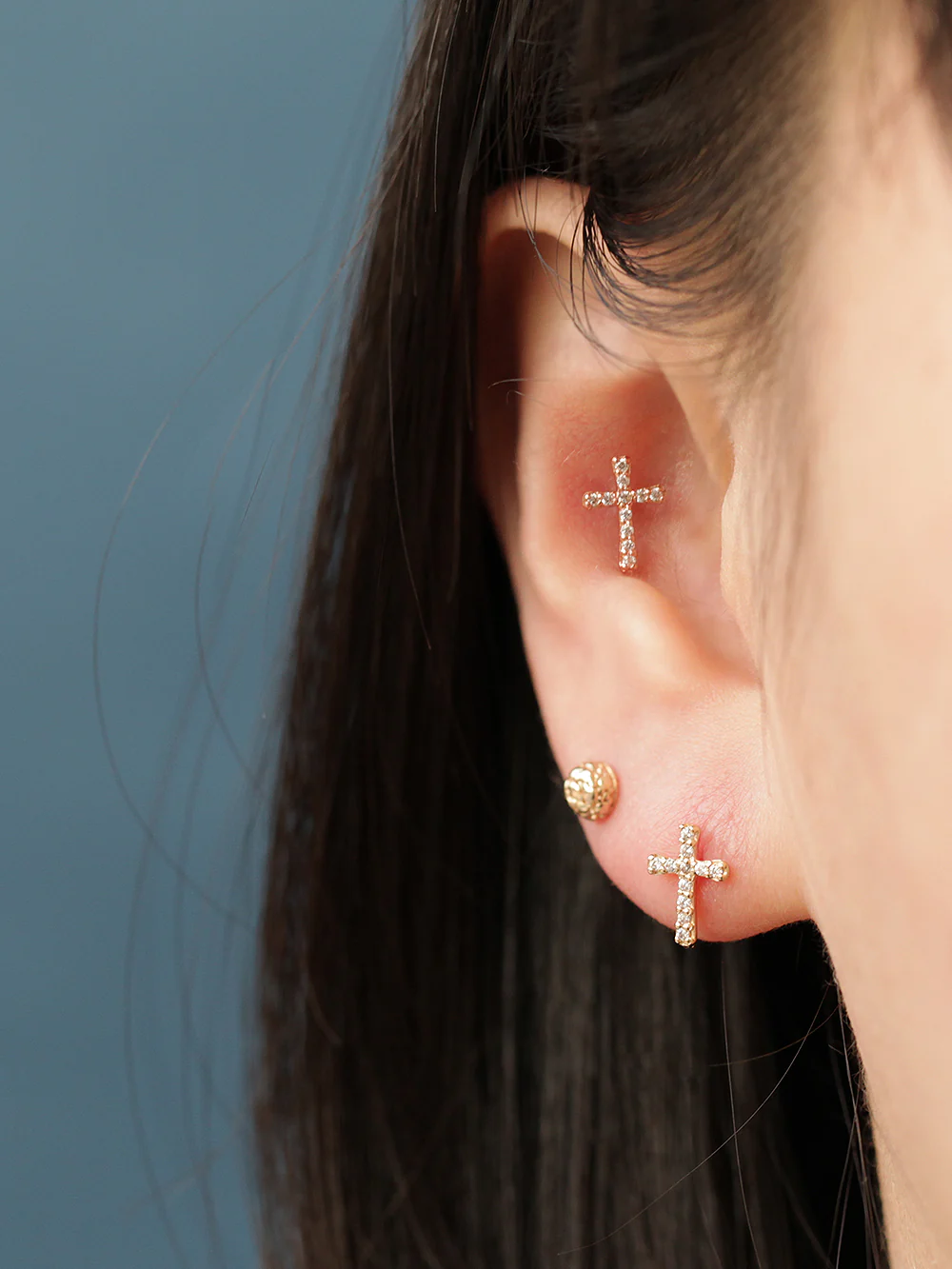 14K Gold Modern Cubic Cross Cartilage Earring 20G18G16G - Image 9