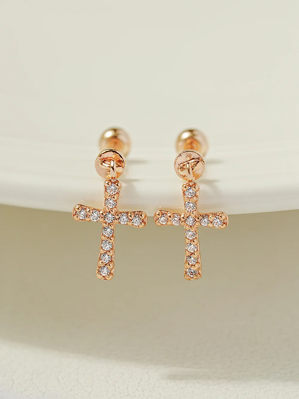 14K Gold Modern Cubic Cross Drop Cartilage Earring 20G - Image 3