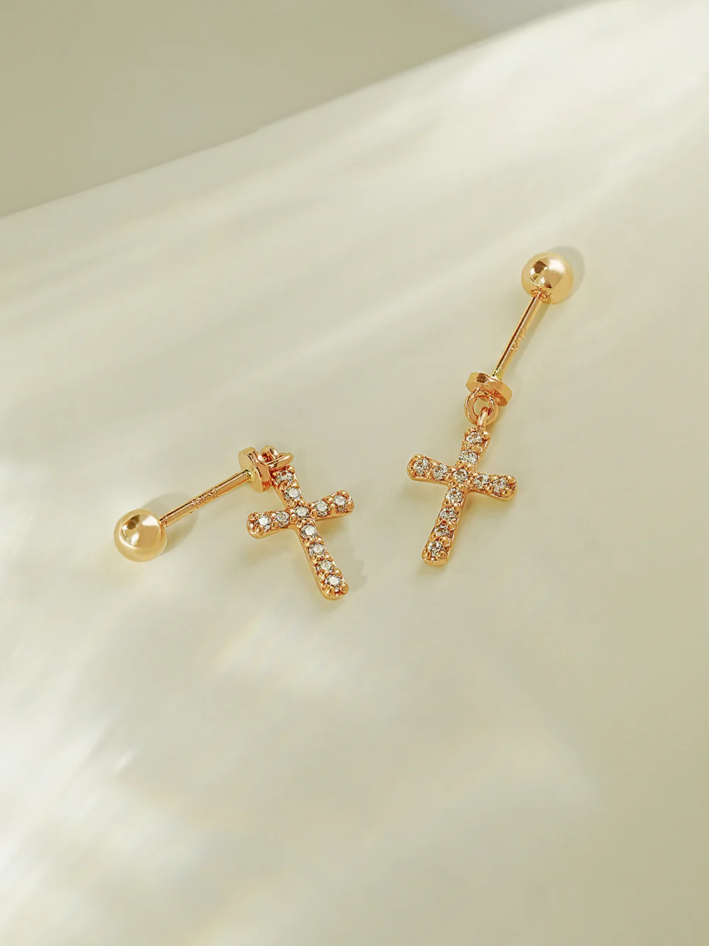 14K Gold Modern Cubic Cross Drop Cartilage Earring 20G - Image 5