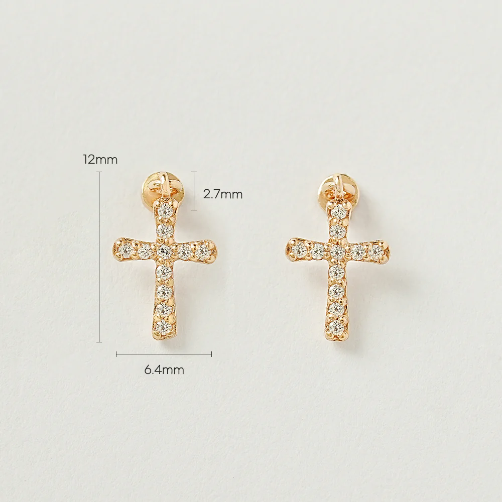 14K Gold Modern Cubic Cross Drop Cartilage Earring 20G - Image 8