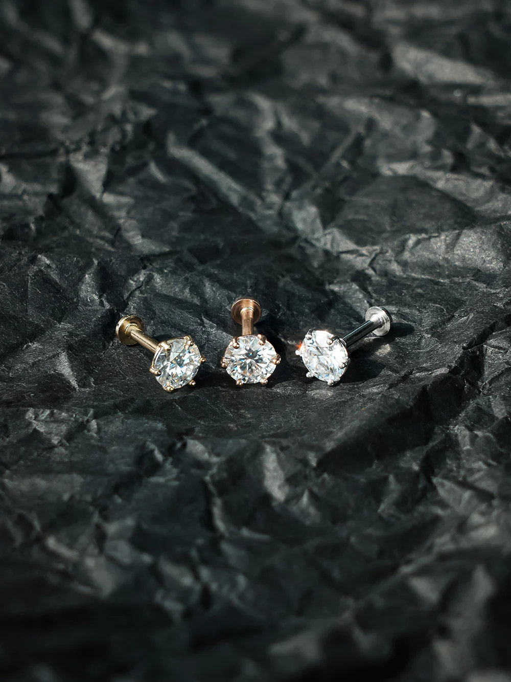 14K Gold Moissanite 6 Pronged Internally Threaded Labret Piercing 18G16G - Image 12