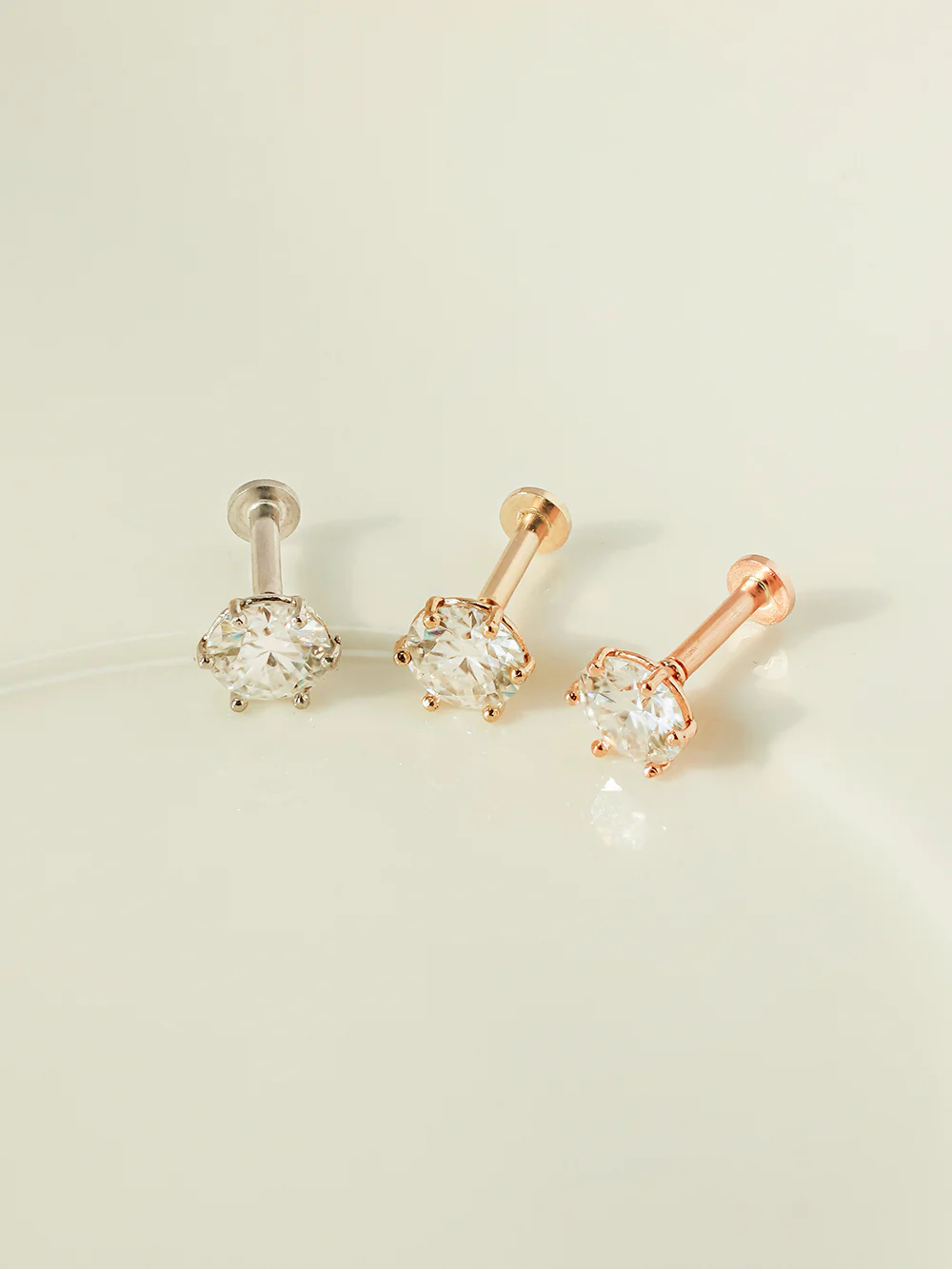 14K Gold Moissanite 6 Pronged Internally Threaded Labret Piercing 18G16G - Image 14