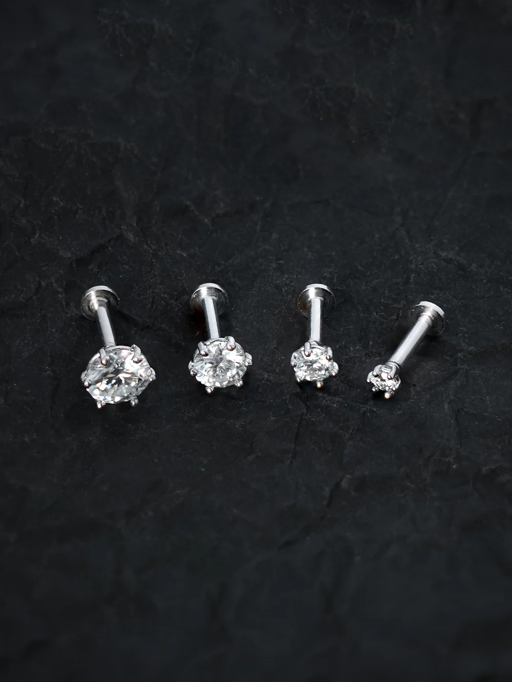 14K Gold Moissanite 6 Pronged Internally Threaded Labret Piercing 18G16G - Image 15