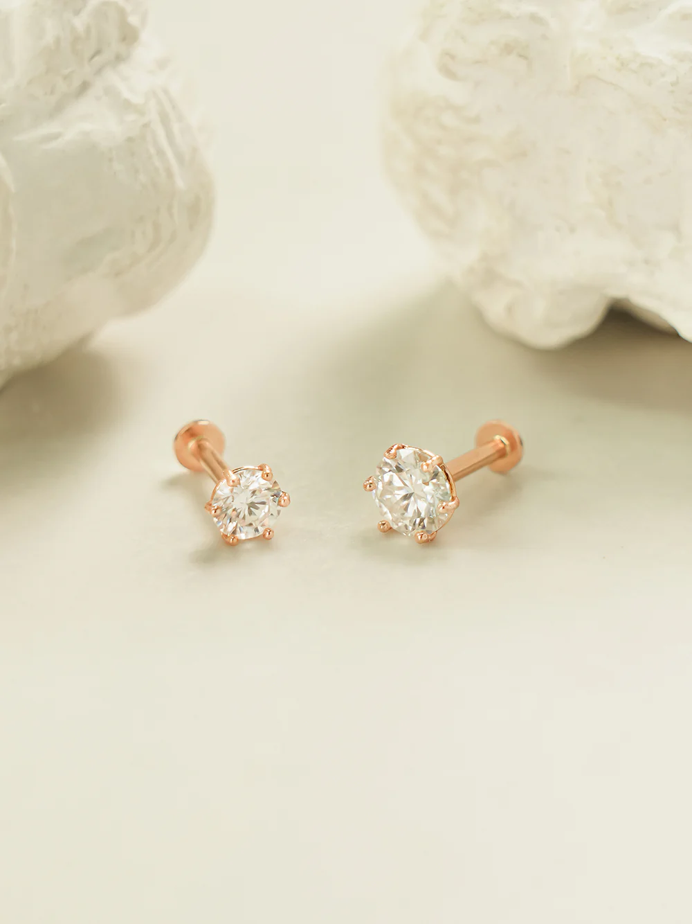 14K Gold Moissanite 6 Pronged Internally Threaded Labret Piercing 18G16G - Image 16