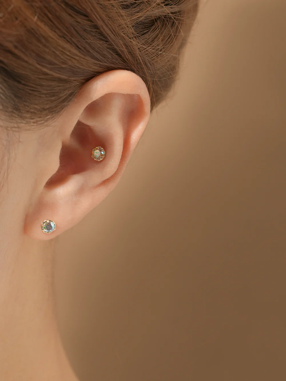 14K Gold Moissanite Aurora Internally Threaded Labret Piercing 20G - Image 10