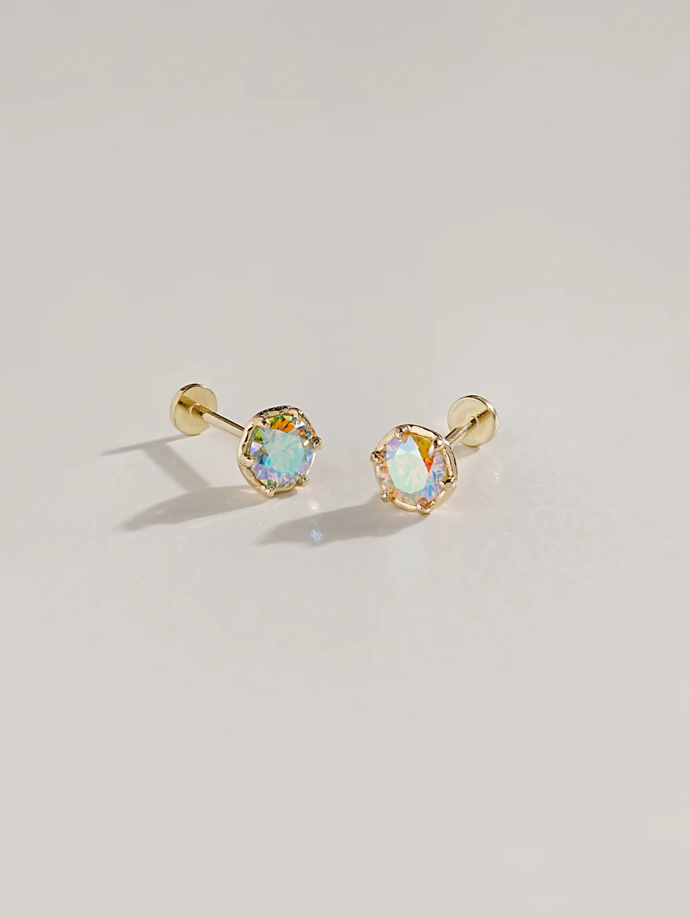 14K Gold Moissanite Aurora Internally Threaded Labret Piercing 20G - Image 13