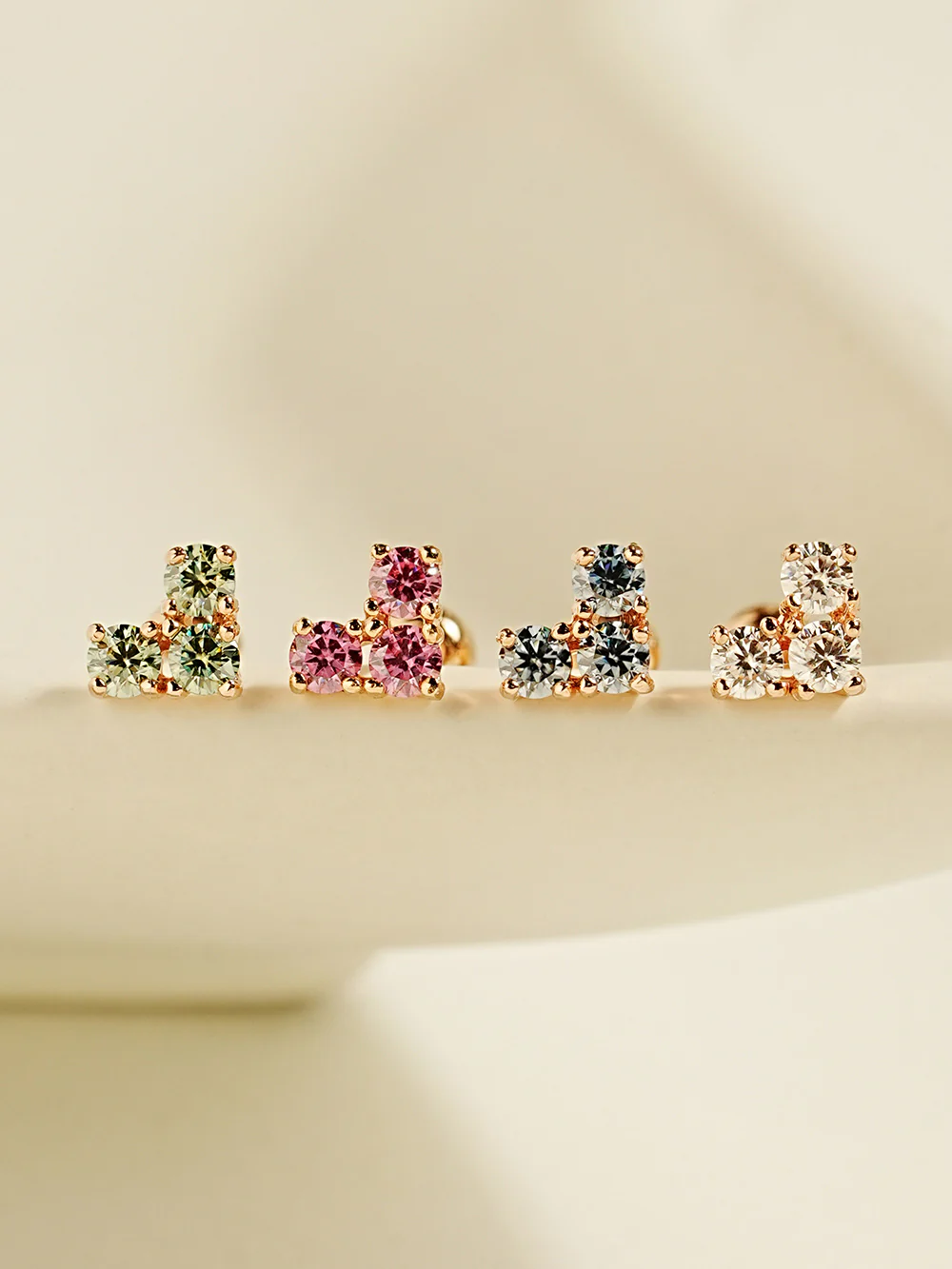 14K Gold Moissanite Block Heart Cartilage Earring 20G18G16G