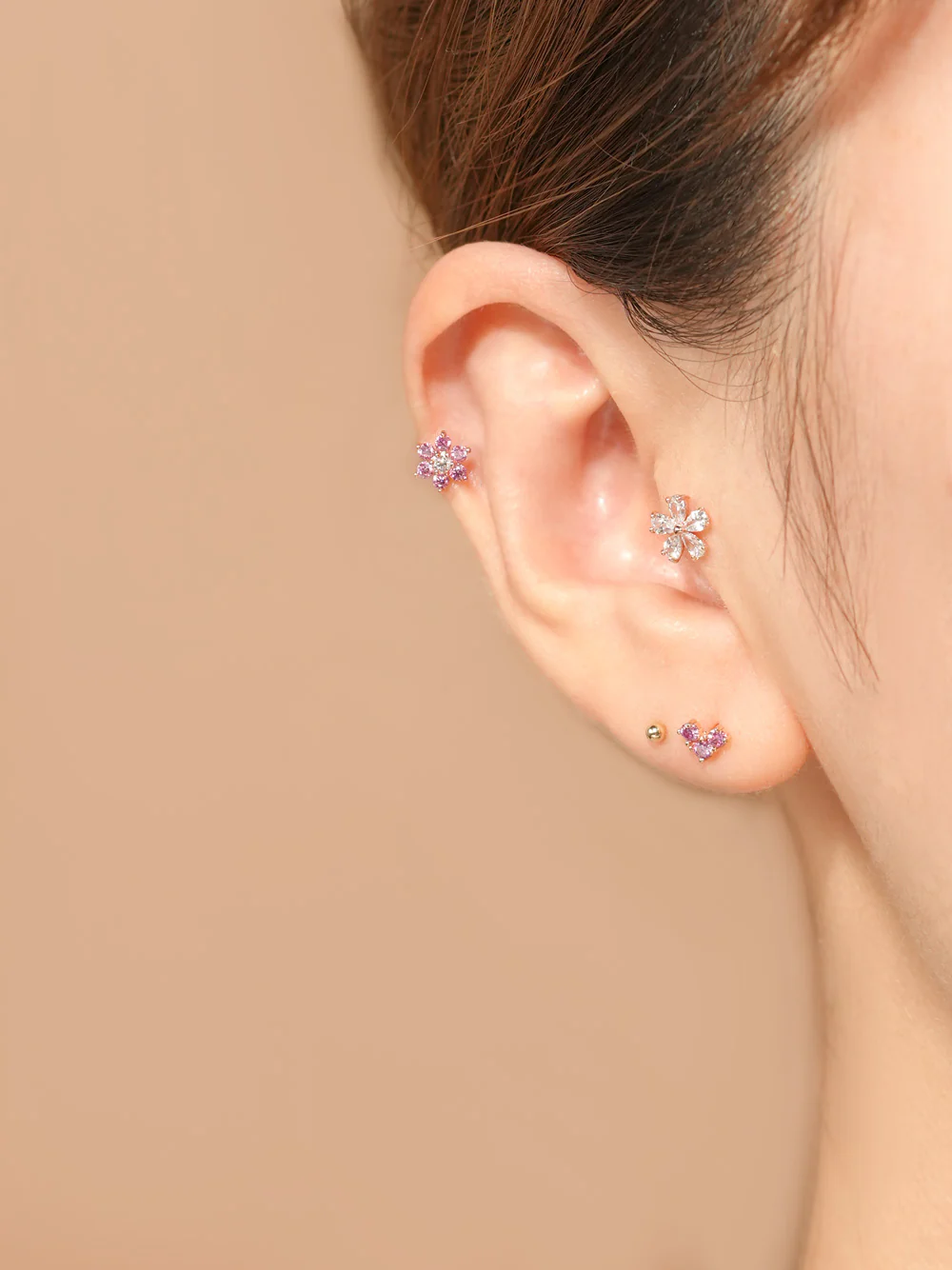 14K Gold Moissanite Block Heart Cartilage Earring 20G18G16G - Image 2